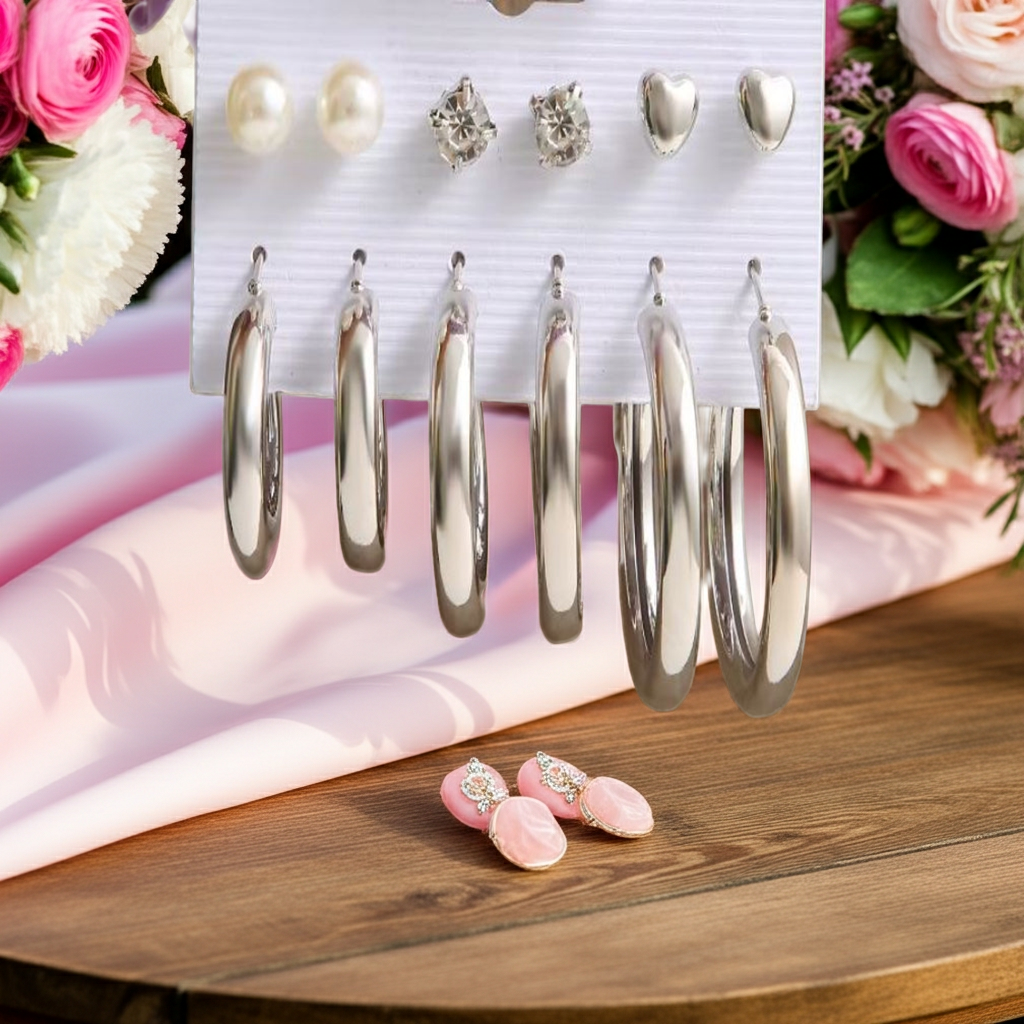 Vintage Gold Hoop Pearl Dangle Earrings Set for Women