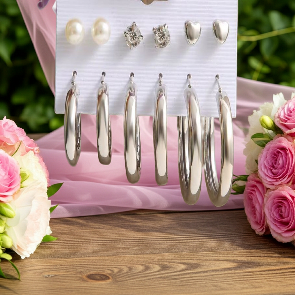Vintage Gold Hoop Pearl Dangle Earrings Set for Women