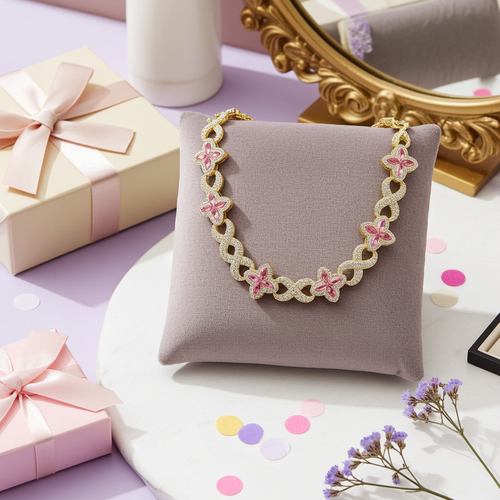 Load image 1 in gallery view. Elegant Gold Pink diamond Necklace with Four-leaf Clover 8-character Natural Stone