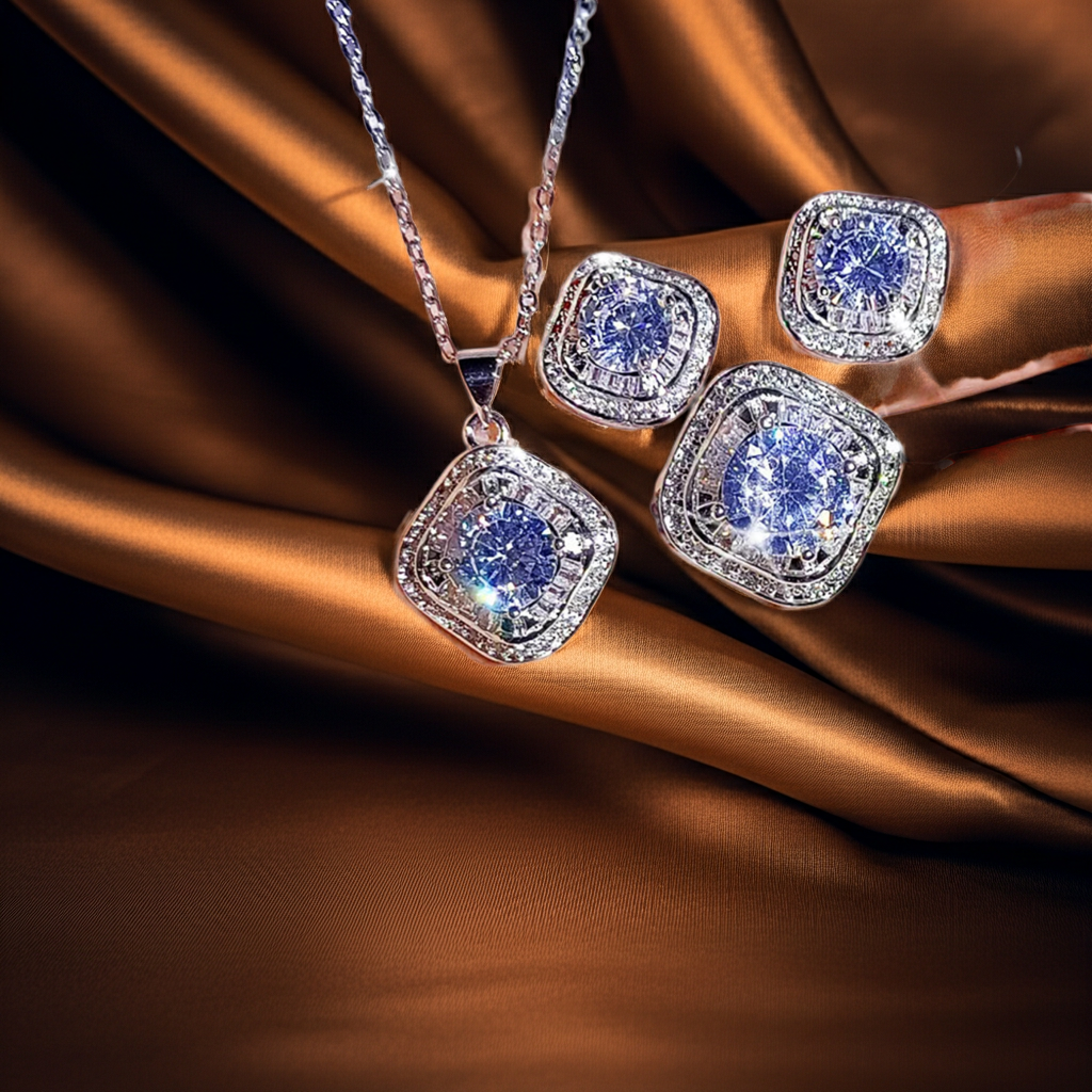 Minimalist Daily Shine Geometric Shape 3A Zircon Necklace Chain Fashion Jewelry Set