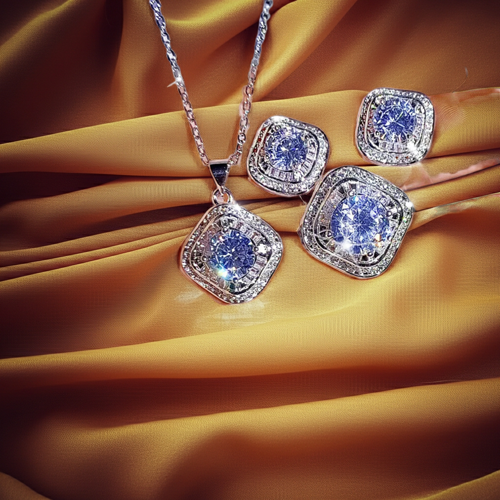 Minimalist Daily Shine Geometric Shape 3A Zircon Necklace Chain Fashion Jewelry Set