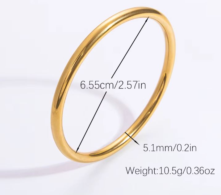 18K Gold Plated Waterproof  Bangle Bracelets Minimalist Band Fashion Jewelry