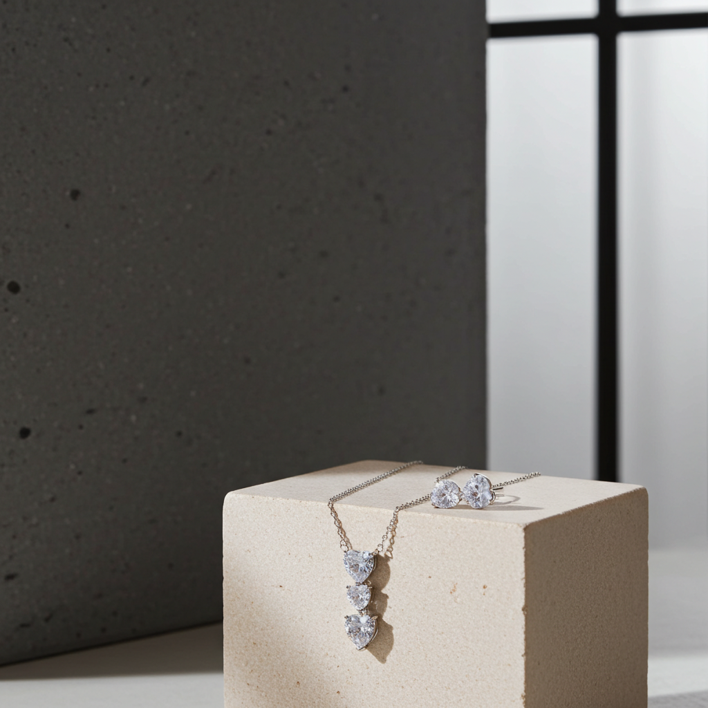 Heart Shape 3A Zircon Platinum Plated set Necklace, Earrings and Ring