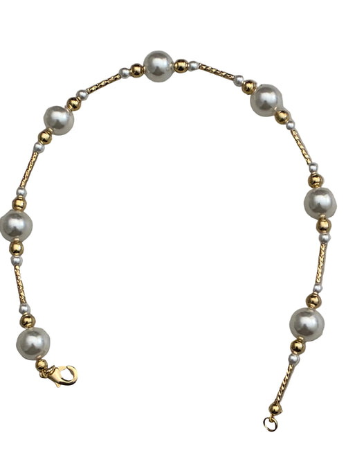 Load image 1 in gallery view. 18K Gold Plated White Pearl Handmade Bracelet Baroque Vintage Ball Shape