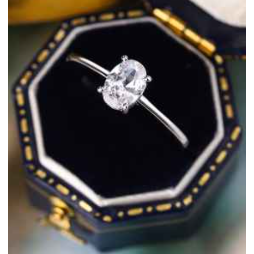925 Sterling Silver Four-prong Set Oval Zirconia Engagement Ring for Women