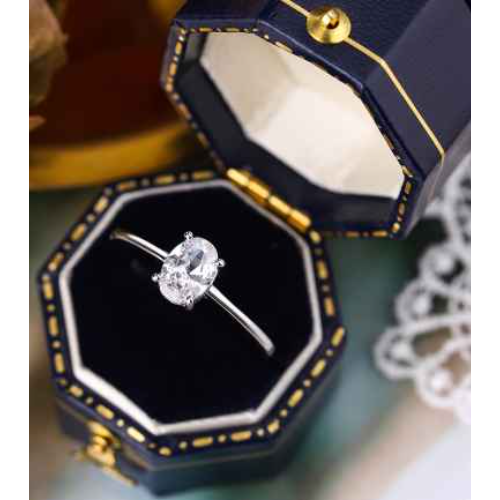 Load image 1 in gallery view. 925 Sterling Silver Four-prong Set Oval Zirconia Engagement Ring for Women