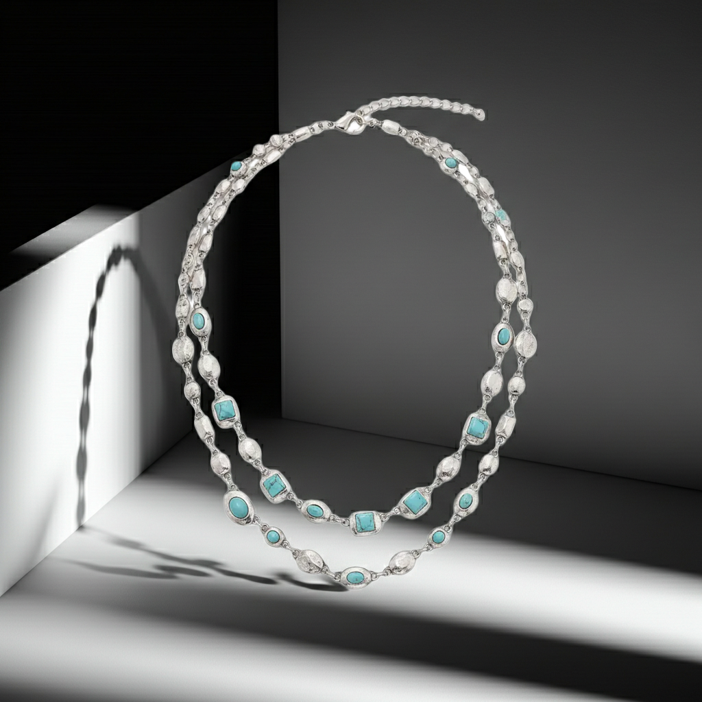 Double-Layer Diamond-Encrusted Necklace Aged Neckband with Exquisite Beads Chain for Girlish Look