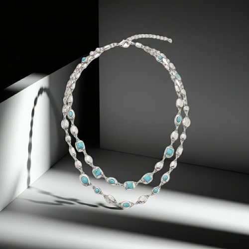 Load image 1 in gallery view. Double-Layer Diamond-Encrusted Necklace Aged Neckband with Exquisite Beads Chain for Girlish Look
