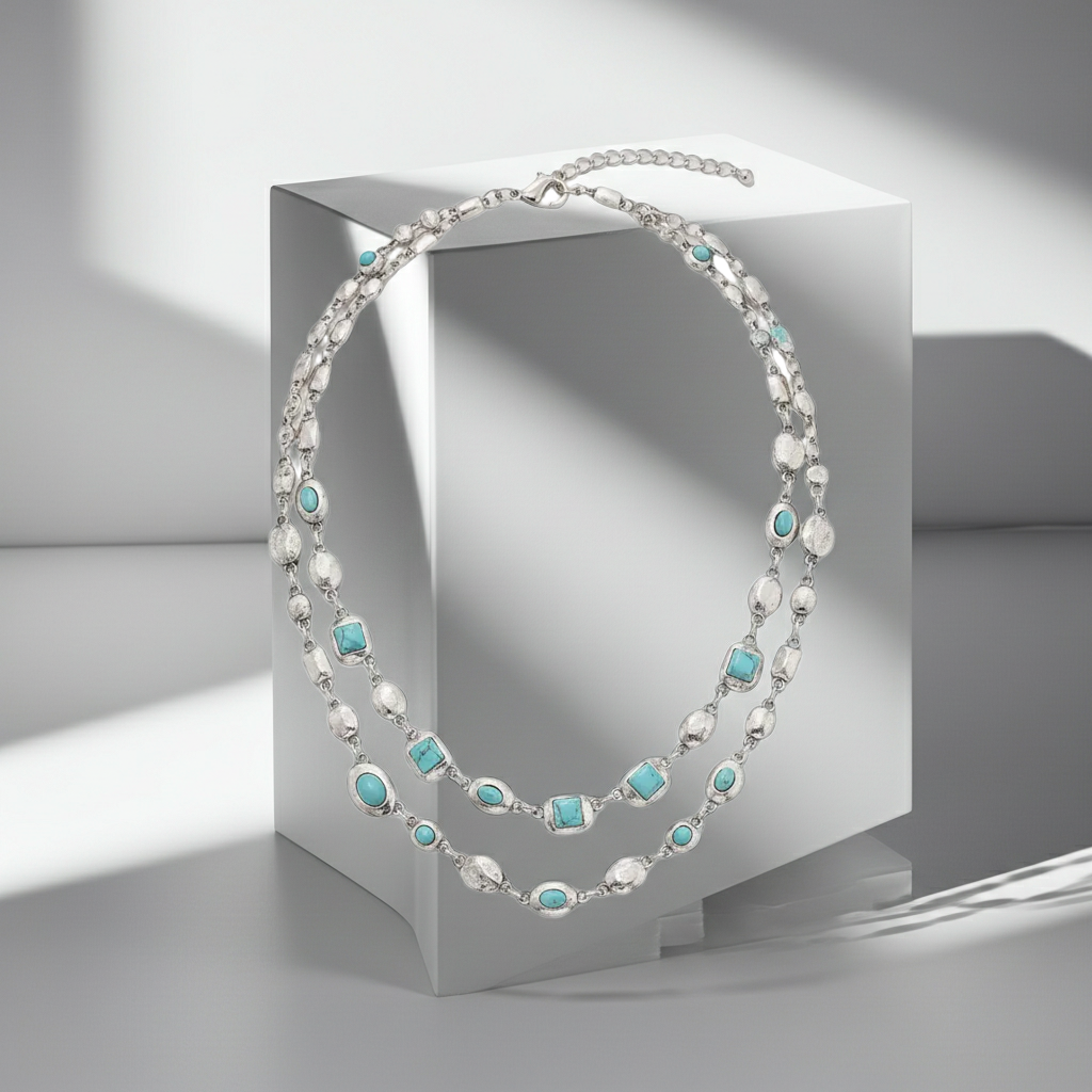 Double-Layer Diamond-Encrusted Necklace Aged Neckband with Exquisite Beads Chain for Girlish Look