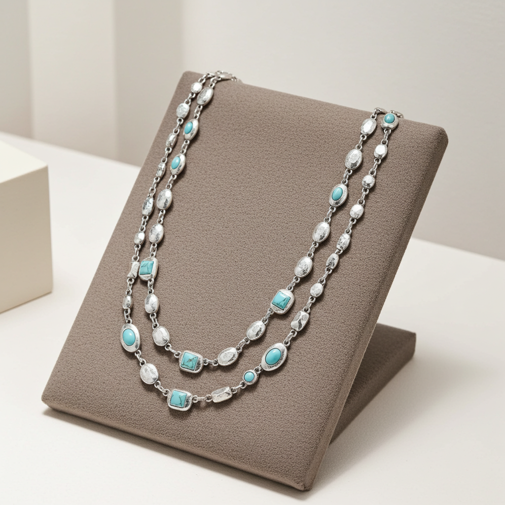 Double-Layer Diamond-Encrusted Necklace Aged Neckband with Exquisite Beads Chain for Girlish Look