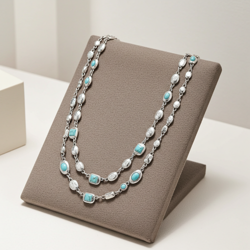 Load image 1 in gallery view. Double-Layer Diamond-Encrusted Necklace Aged Neckband with Exquisite Beads Chain for Girlish Look