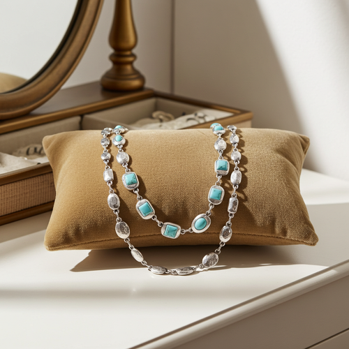 Load image 1 in gallery view. Double-Layer Diamond-Encrusted Necklace Aged Neckband with Exquisite Beads Chain for Girlish Look
