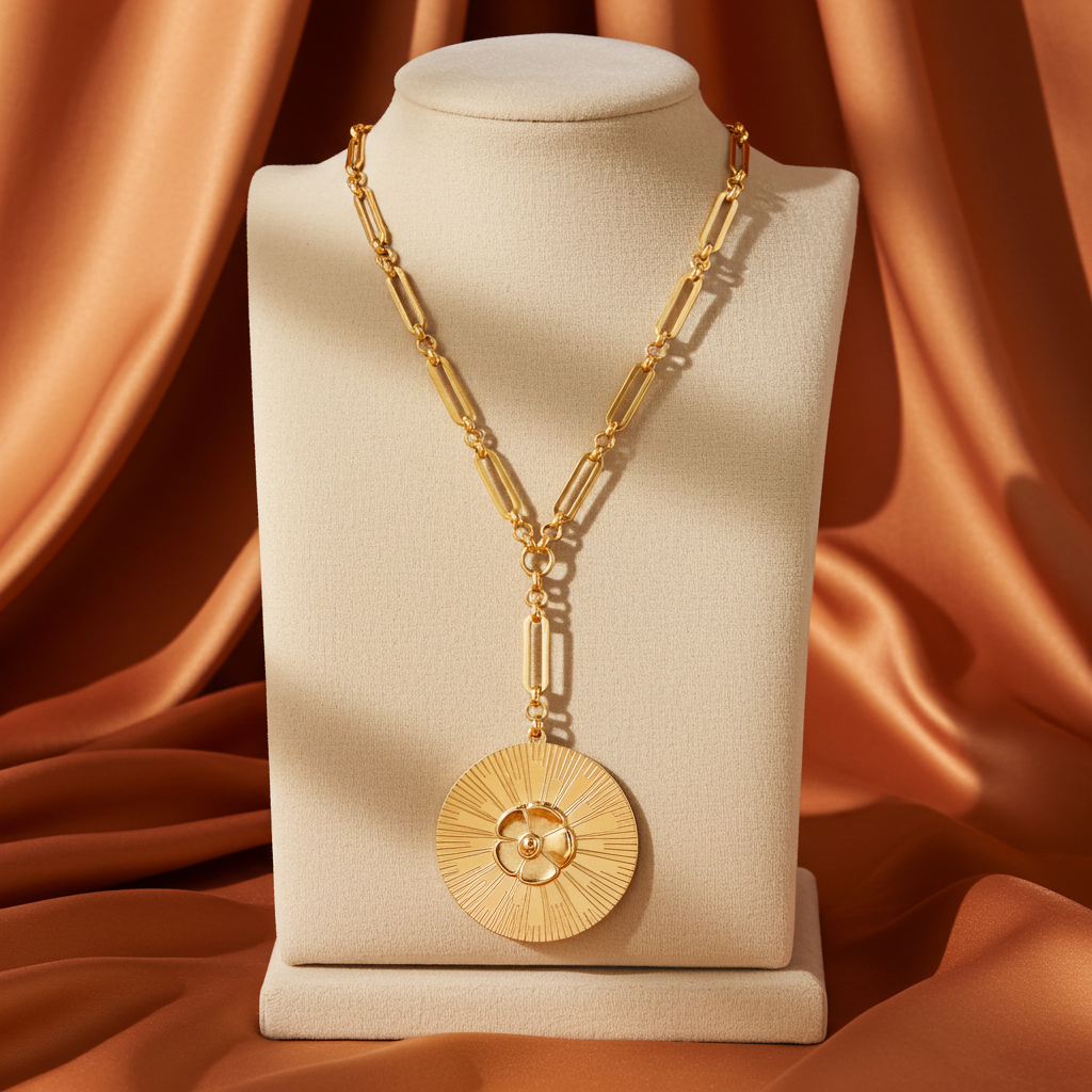 Modern Classic Compass Flower Camellia Pendant Necklace