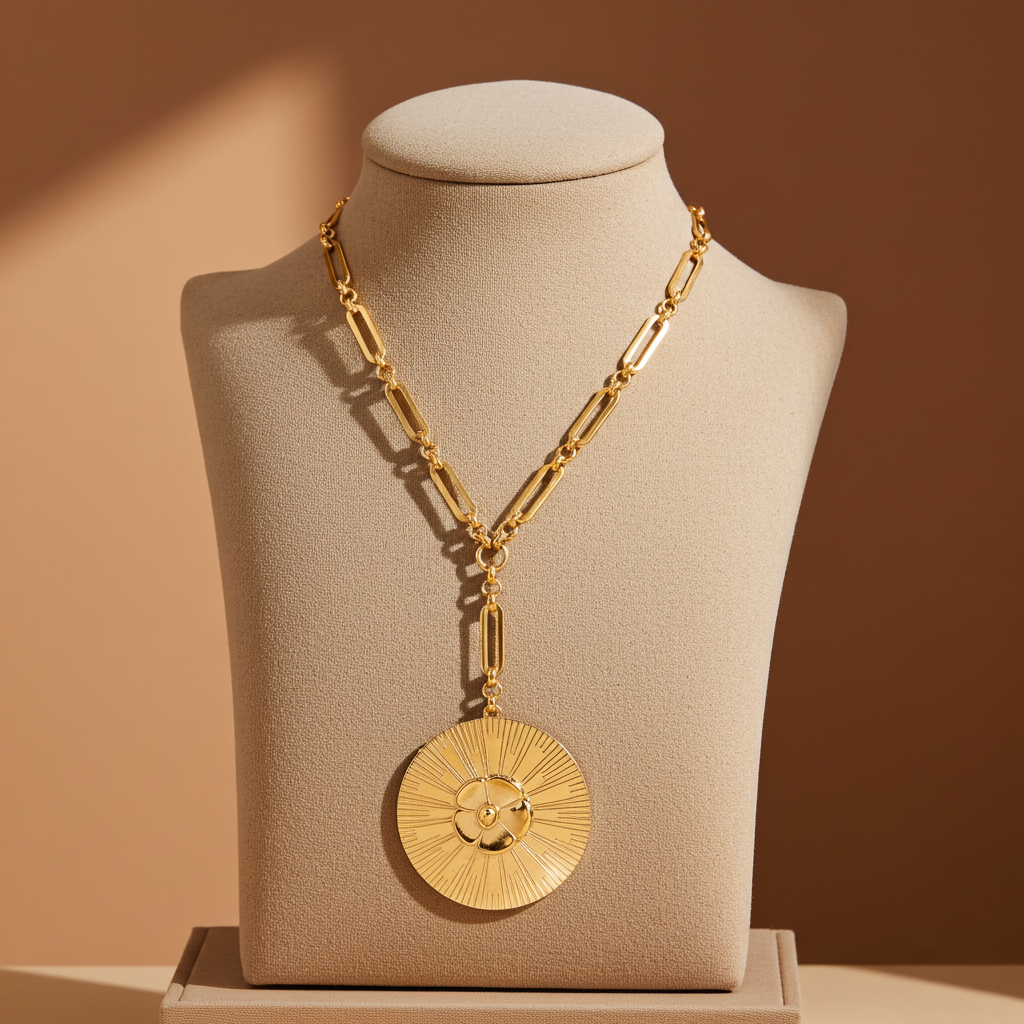 Modern Classic Compass Flower Camellia Pendant Necklace
