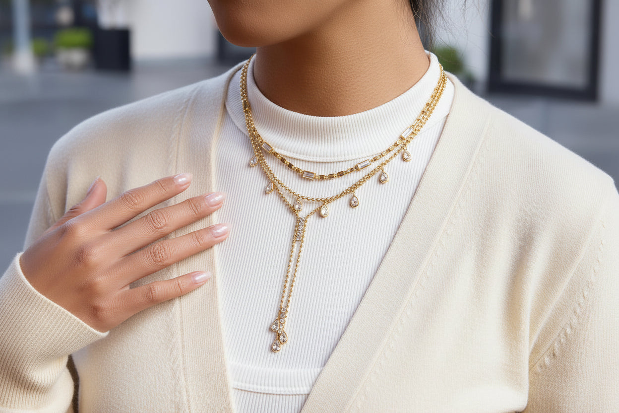 18k Gold Plated Necklace White Zircon Waterproof Necklace