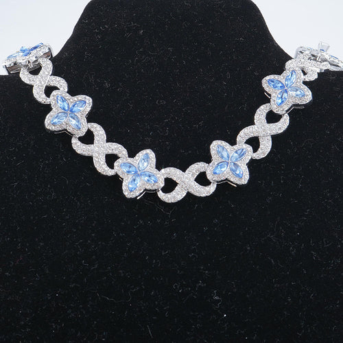 Load image 1 in gallery view. Elegant  Silver Blue diamond Four-leaf Clover 8-character Natural Stone Necklace