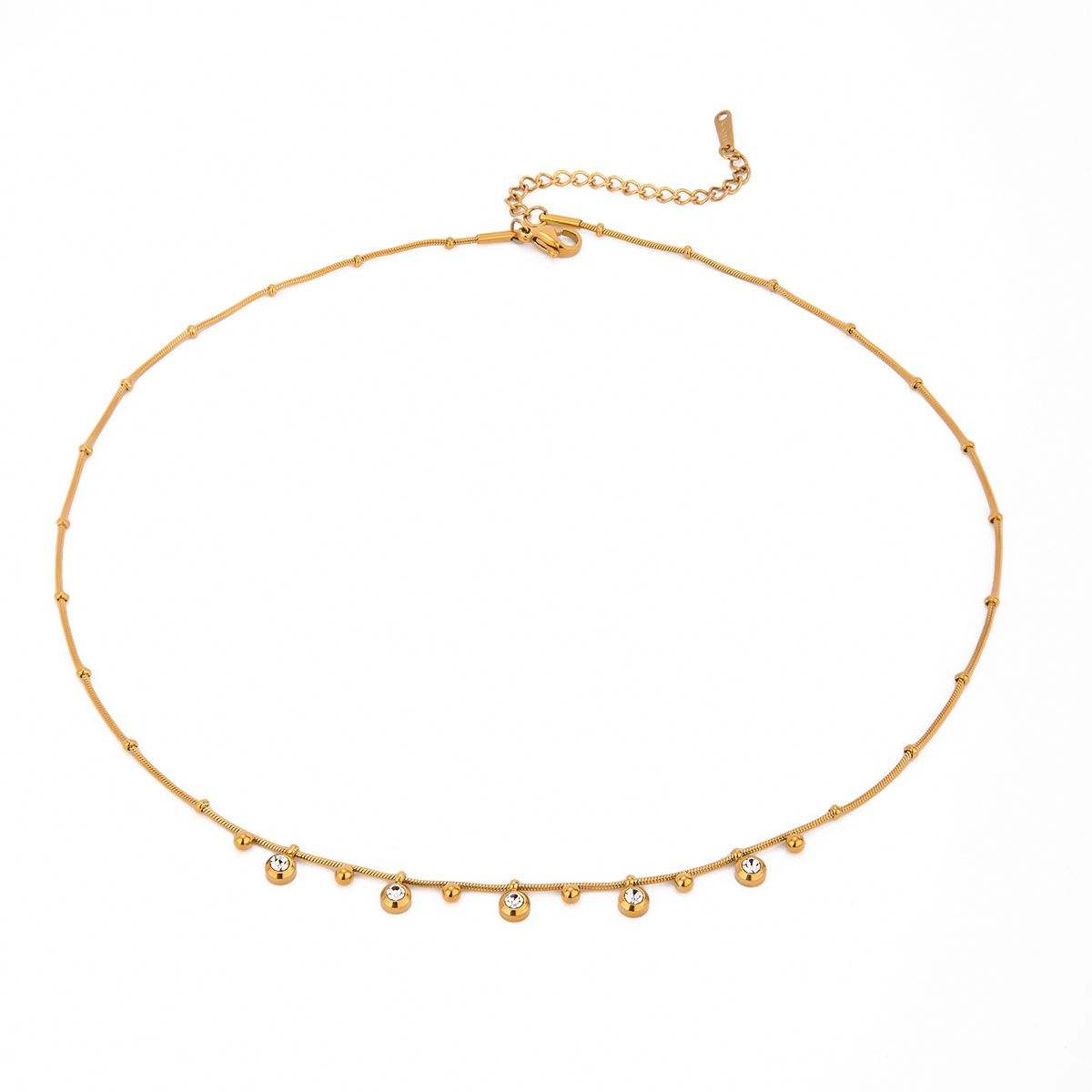18K Gold Plated Classic Rhinestone Smooth Spacer Beads Pendant Necklace