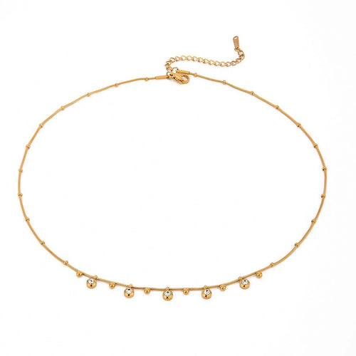 Load image 1 in gallery view. 18K Gold Plated Classic Rhinestone Smooth Spacer Beads Pendant Necklace