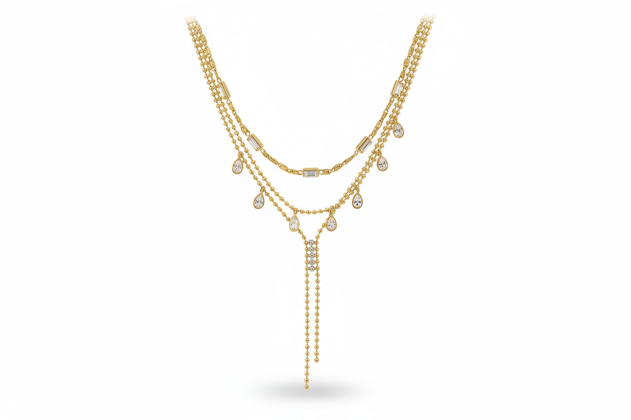 18k Gold Plated Necklace White Zircon Waterproof Necklace