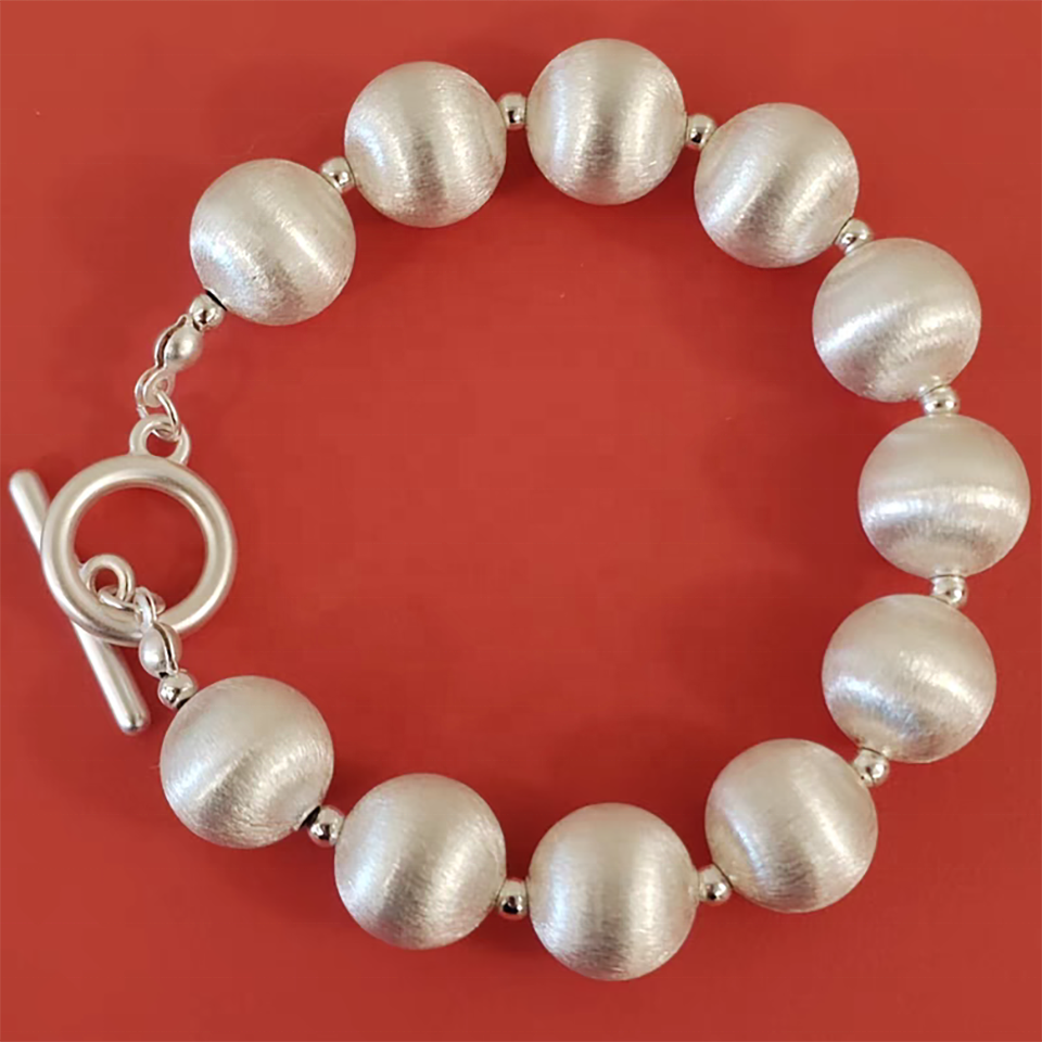 Classic Tibetan Sterling Silver Round Charm Beads, Bracelet for Woman Wedding, Anniversary Gift