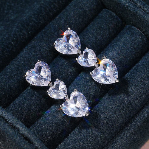 Load image 1 in gallery view. Heart Shape 3A Zircon Platinum Plated set Necklace, Earrings and Ring