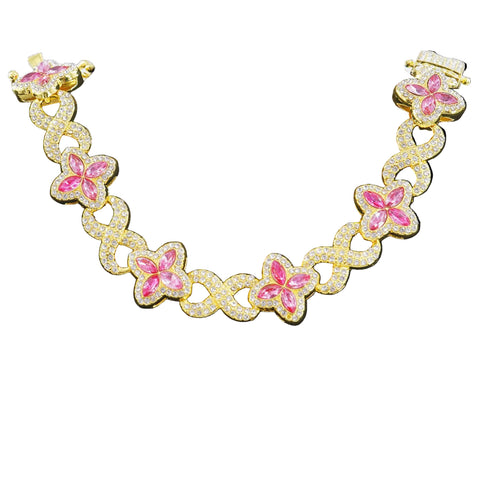 Load image 1 in gallery view. Elegant Gold Pink diamond Necklace with Four-leaf Clover 8-character Natural Stone