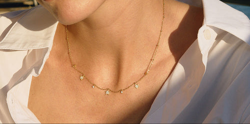Load image 1 in gallery view. 18K Gold Stainless Steel Rhinestone Cross Crystal Cup Small Pendant Clip Bead Chain Necklaces
