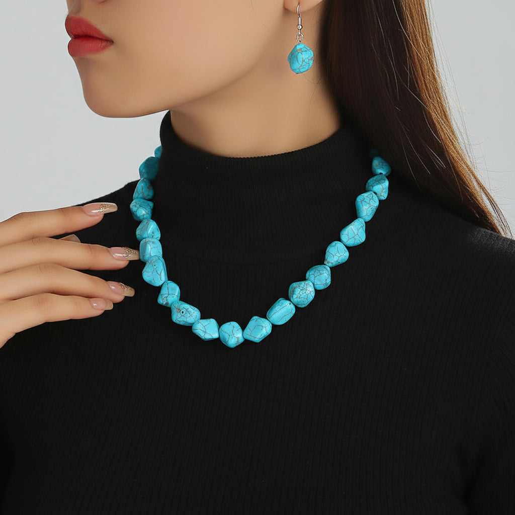 2 Pcs Vintage boho Turquoise Necklaces Set for Women