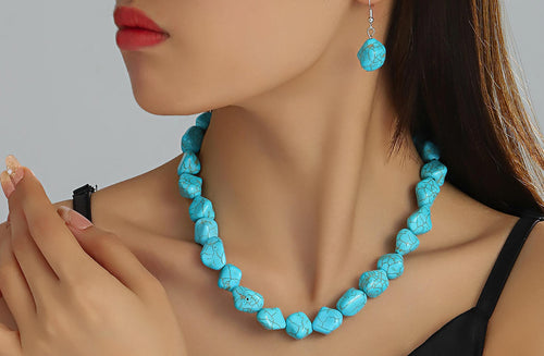 Load image 1 in gallery view. 2 Pcs Vintage boho Turquoise Necklaces Set for Women Party