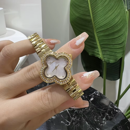 Load image 1 in gallery view. Scottie 9758 Luxury Flower Dial Quartz Watch Stainless Steel Gold White Band 20BAR Waterproof