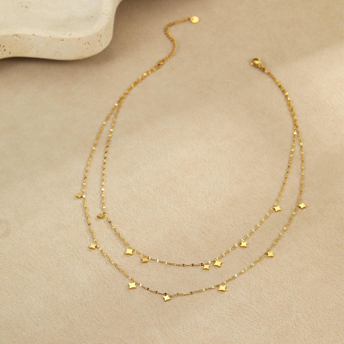14K Gold Plated Double Layer Stainless Steel Layered Choker Chain Necklace for Women