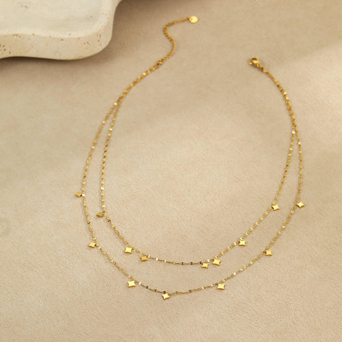 Load image 1 in gallery view. 14K Gold Plated Double Layer Stainless Steel Layered Choker Chain Necklace for Women