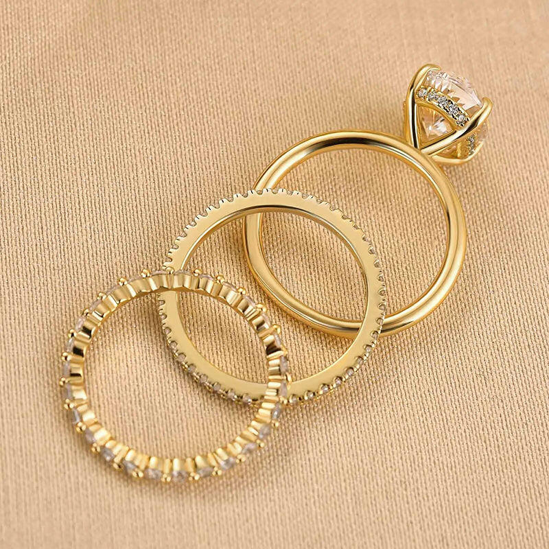 Rhodium Plated Zircon Eternity Ring Set, Oval Cut Stackable Bands