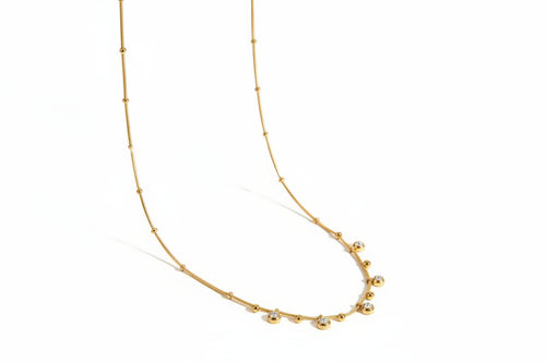 Load image 1 in gallery view. 18K Gold Plated Classic Rhinestone Smooth Spacer Beads Pendant Necklace