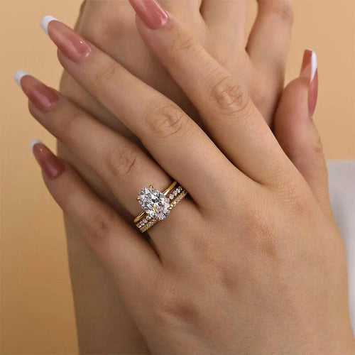 Load image 1 in gallery view. Rhodium Plated Zircon Eternity Ring Set, Oval Cut Stackable Bands