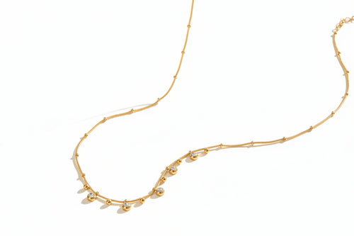 Load image 1 in gallery view. 18K Gold Plated Classic Rhinestone Smooth Spacer Beads Pendant Necklace