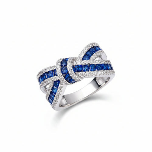 Load image 1 in gallery view. Silver Plated Bowknot Design Red Blue Zirconia Ring Women for Party