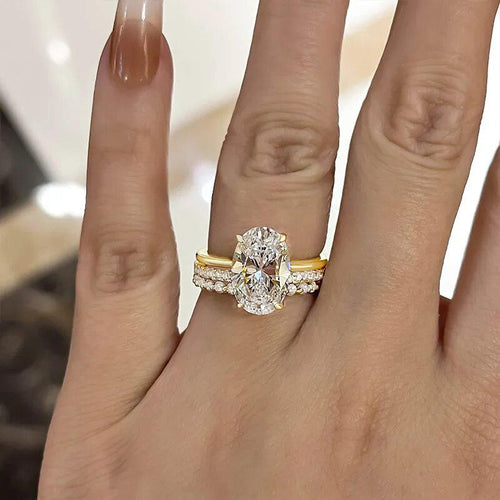 Load image 1 in gallery view. Rhodium Plated Zircon Eternity Ring Set, Oval Cut Stackable Bands