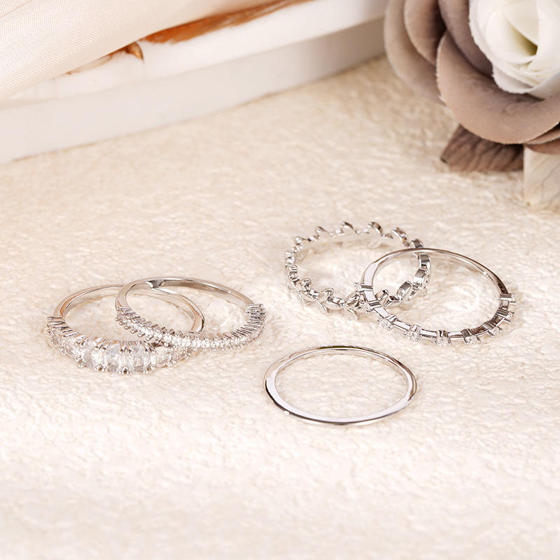 Geometric Design Zircon Silver/Gold Plated 5Pcs Sets