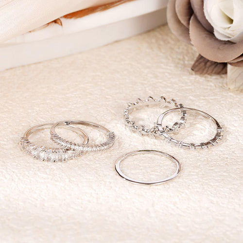 Load image 1 in gallery view. Geometric Design Zircon Silver/Gold Plated 5Pcs Sets