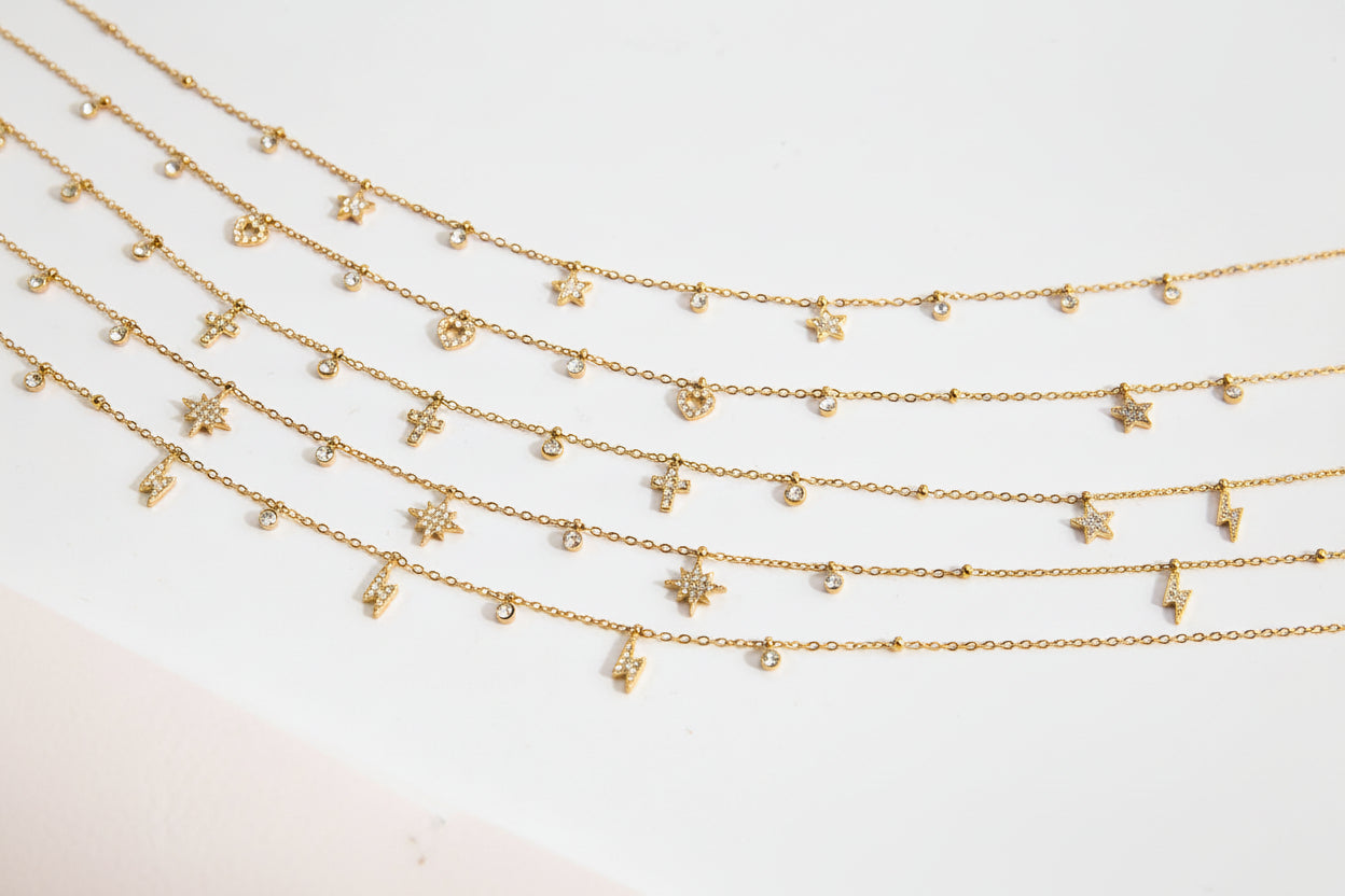 18K Gold Stainless Steel Rhinestone Cross Crystal Cup Small Pendant Clip Bead Chain Necklaces