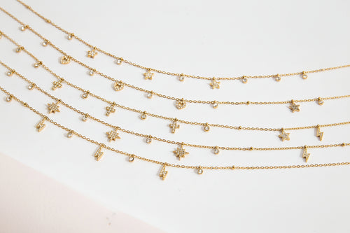 Load image 1 in gallery view. 18K Gold Stainless Steel Rhinestone Cross Crystal Cup Small Pendant Clip Bead Chain Necklaces