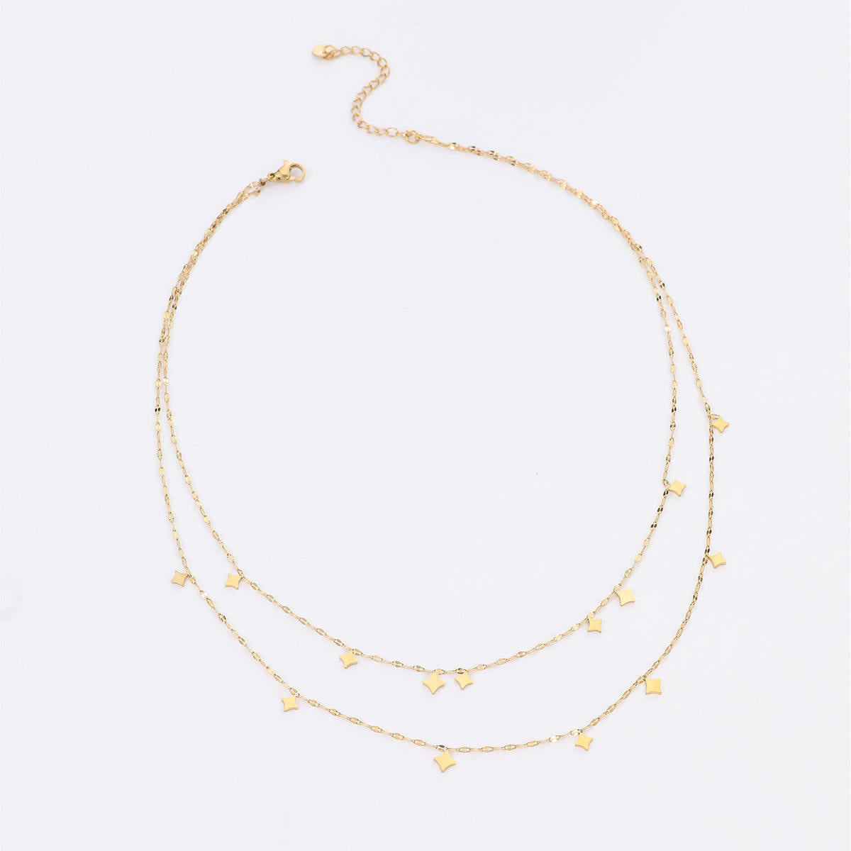 14K Gold Plated Double Layer Stainless Steel Layered Choker Chain Necklace for Women