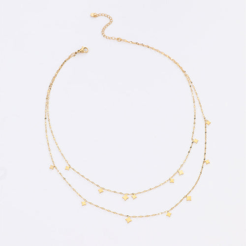 Load image 1 in gallery view. 14K Gold Plated Double Layer Stainless Steel Layered Choker Chain Necklace for Women