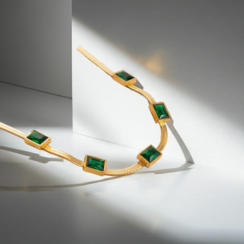 Load image 1 in gallery view. 18K Gold Plated  Emerald Zircon Snake Chain Necklace for Women