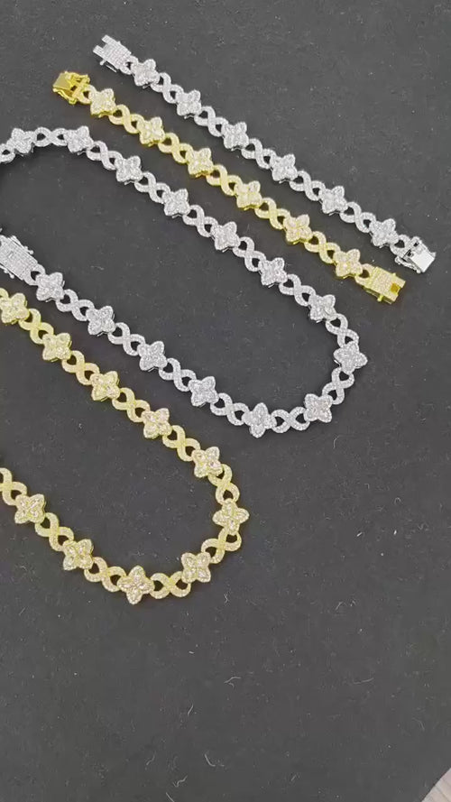 Load image 1 in gallery view. Elegant Silver white diamond Four-leaf Clover 8-character Natural Stone Necklace