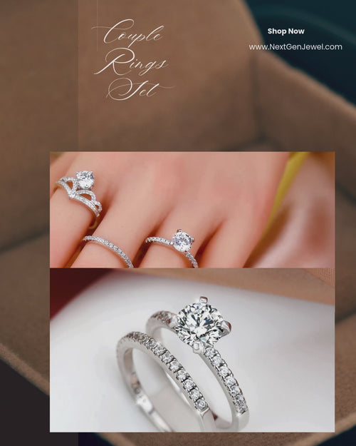 Load image 1 in gallery view. 925 Sterling Ring Full Diamond Rhinestone Cubic Zircon Rings Set
