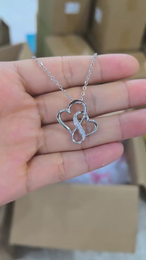 Load image 1 in gallery view. Charm Love Silver Color Inlaid Zircon Heart Necklace Interwoven | Double Heart Pendant Clavicle Chain | Infinity Heart Necklace | Necklace for Valentine’s Day, Anniversary &amp; Everyday Wear
