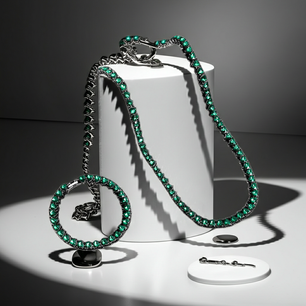 Personalized Silver Plated Green Heart Baguette Necklaces 2pcs Set for Women Girlfriend Wife Gifts