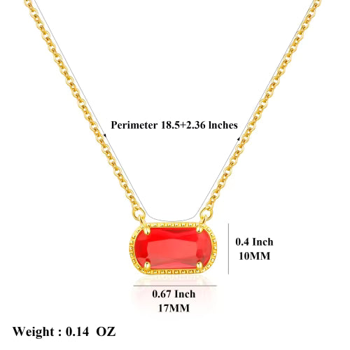 18k Gold Plated Pendant for Women Girls Ladies Trendy Cute Birth Stone Gemstone Necklace